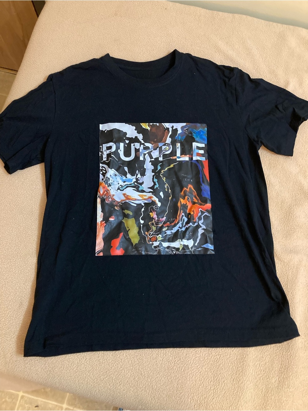 Purple Mens Black Short Sleeve Crew Size Large  No Tags As Seen In Pictures
